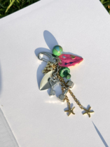 softstone｜Love dumbbell mushroom stone keychain bag hanging long pendant necklace (including chain)