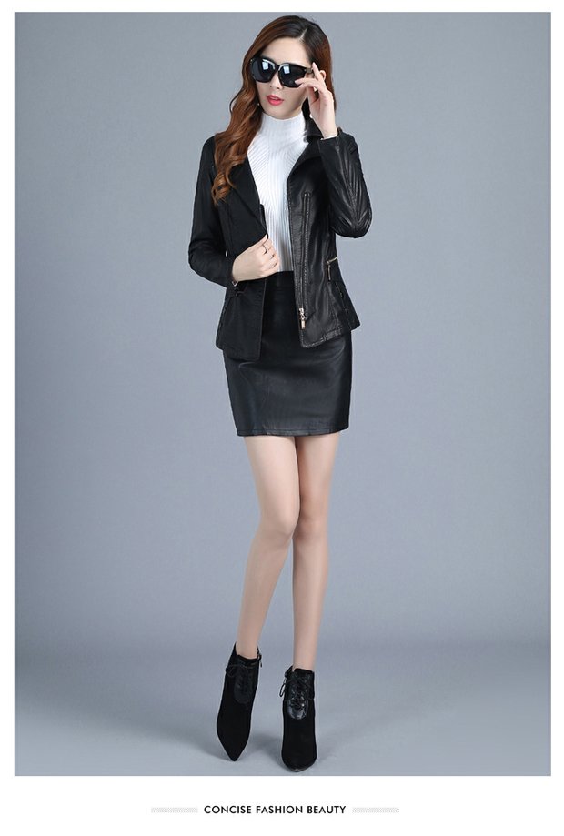 2018 mùa thu mới Hàn Quốc áo khoác da dài tay màu rắn eo thắt lưng thời trang áo khoác nữ da PU blazer da