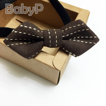  BabyP custom pure cotton childrens bow tie Brown embroidery lines Boy baby baby small bow tie bow