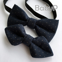 BabyP high-end custom childrens bow tie Boy baby baby small bow tie pure cotton fabric navy blue beige dots