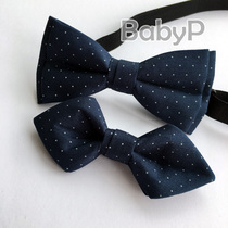  BabyP custom parent-child pure cotton dark blue and white dots male student childrens bow tie Baby baby year old small bow tie