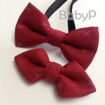  BabyP high-end custom red childrens bow tie full moon 100 days baby year-old small bow tie dark red check pattern