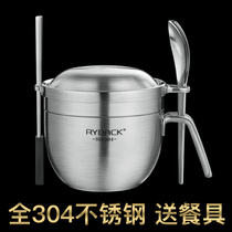 304 stainless steel double-layer student instant noodle bowl with lid thickened bento soup box office workers portable insulation lunch box bucket