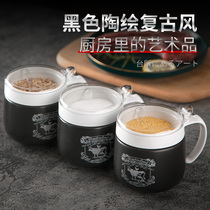 Kitchen seasoning tank Ceramic salt tank Household salt monosodium glutamate seasoning box combination set high-end jar
