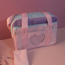 New cute transparent heart-shaped portable travel bag Takaron JK uniform casual shoulder bag female anime luggage bag