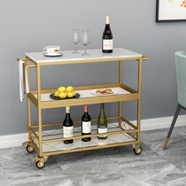 Wrought iron marble dining car Gold household kitchen dining cart storage rack Mobile wine cart Dining side cabinet