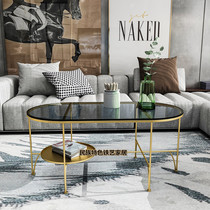Nordic tempered glass coffee table Living room household sofa table side a few small apartment tea table Oval wrought iron small table