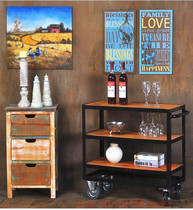 Multi-function dining car Wrought iron dining side cabinet Kitchen locker Solid wood retro small dining table loft industrial wind with wheels