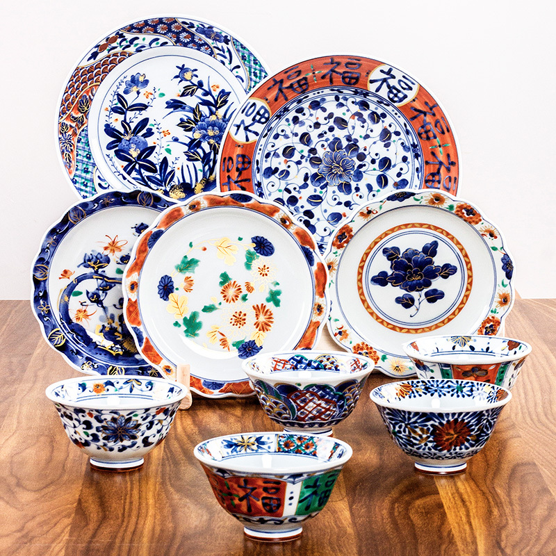 Japanese Rinkudo Blue and White Ancient Style Romantic Rice Bowl Ceramic Plate Large Deep Dish Plate Household Tableware Gift Set