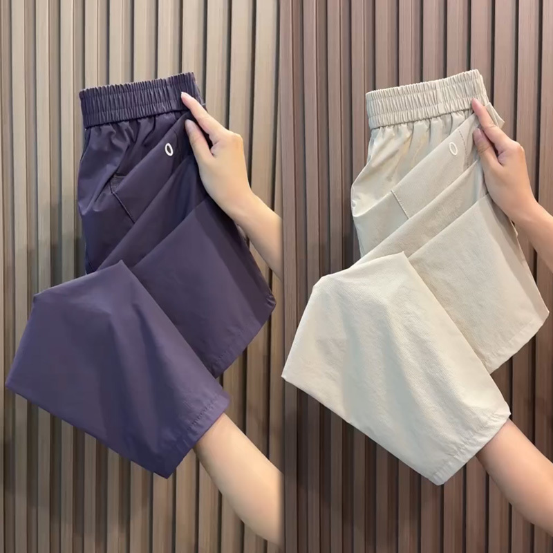 Ice Silk Quick-Drying Cropped Pants for Women 2026 Summer Thin Fashion Slim-Fit Skinny Harem Pants High-Waisted Loose Cool Pants