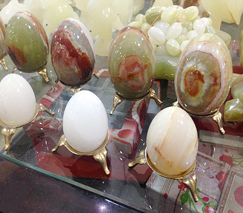 Natural Pakistan imports white jade green jade egg with egg shelf Two sets of egg shelf is brass making special price