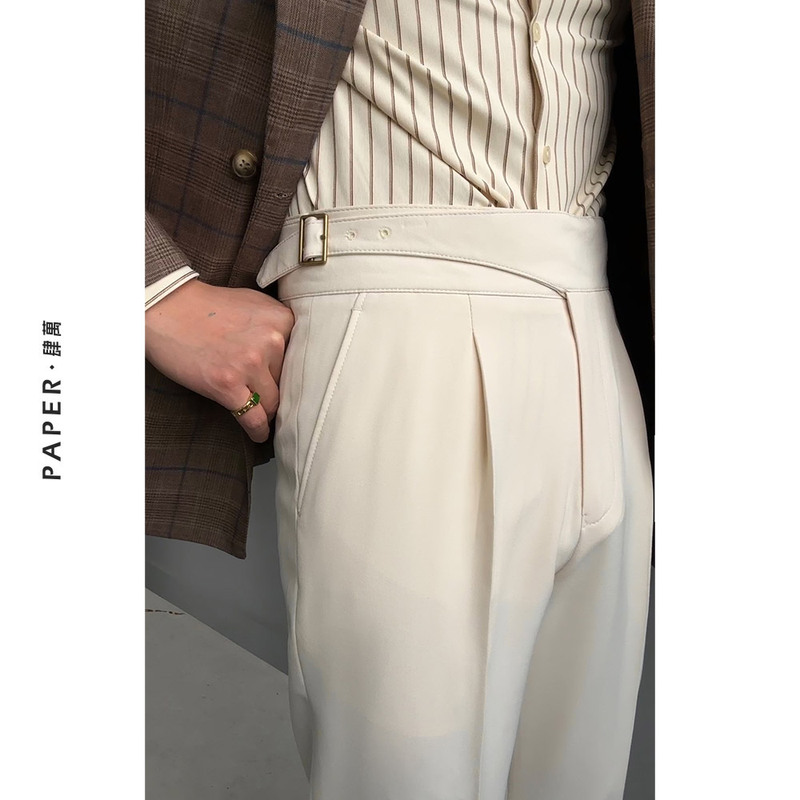 Paper Four Thousand Warm Colors Naples Draped High-Waisted Straight-Leg Trousers Vintage Summer Thin Beige Gauze Pants Paper Four Thousand Warm Colors Naples Draped High-Waisted Straight-Leg Trousers Vintage Summer Thin Beige Gauze Pants