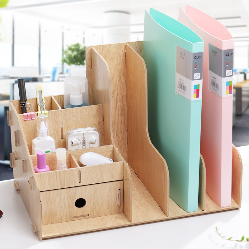 Office Book Stand Wooden Document Shelf Creative Document Containing shelf Desktop Magazine Shelf Brief information shelf Bookshelf