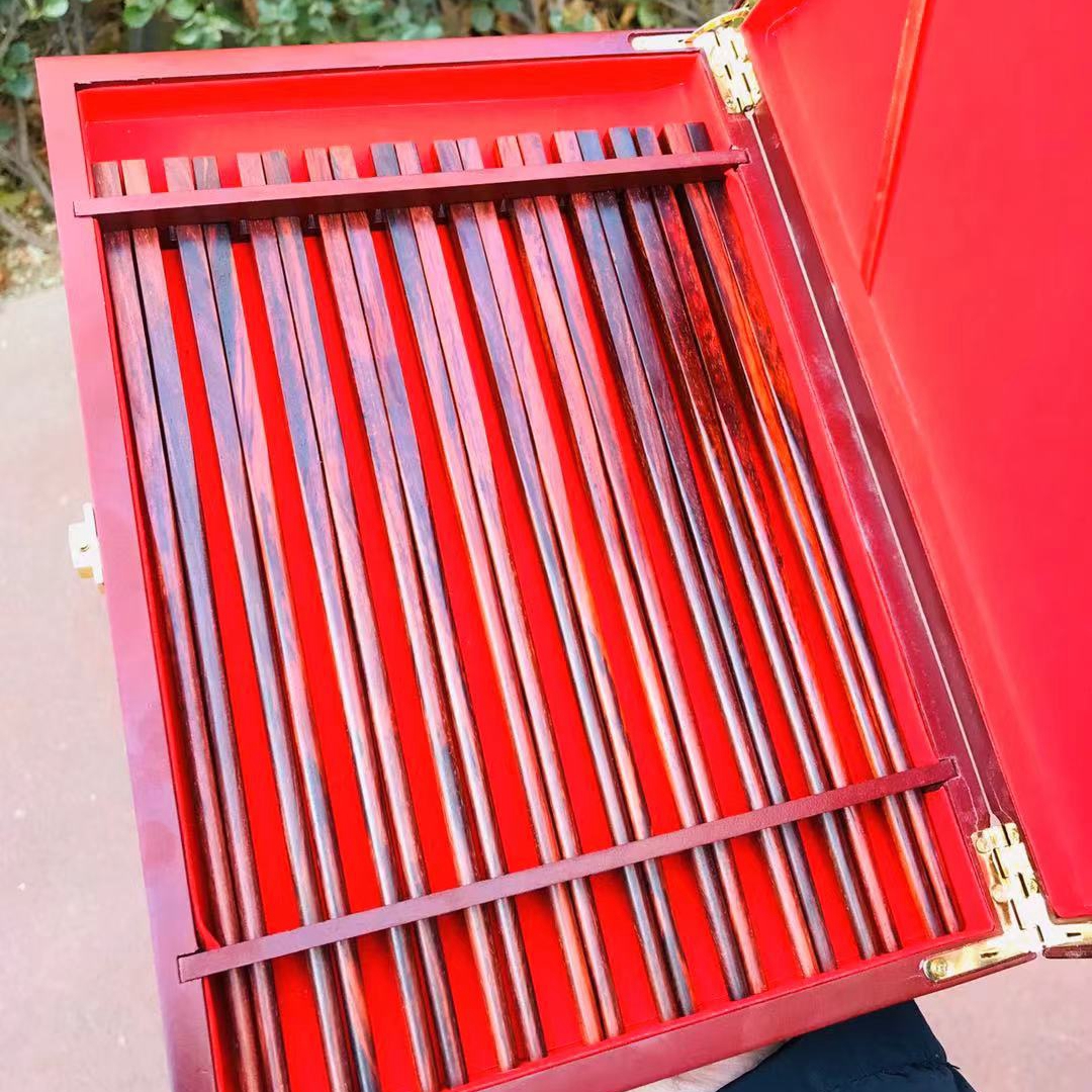 Indian Small Leaf Purple Sandalwood Red Wood Chopsticks Solid Wood Cutlery Retro Chinese Style High Gear Gift Suit 10 Double wood boxed