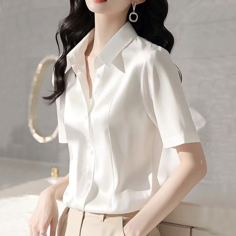 White Shirt for Women, 2026 Summer New French Style, Light Luxury, Slim Fit, High-End, Solid Color Professional Blouse