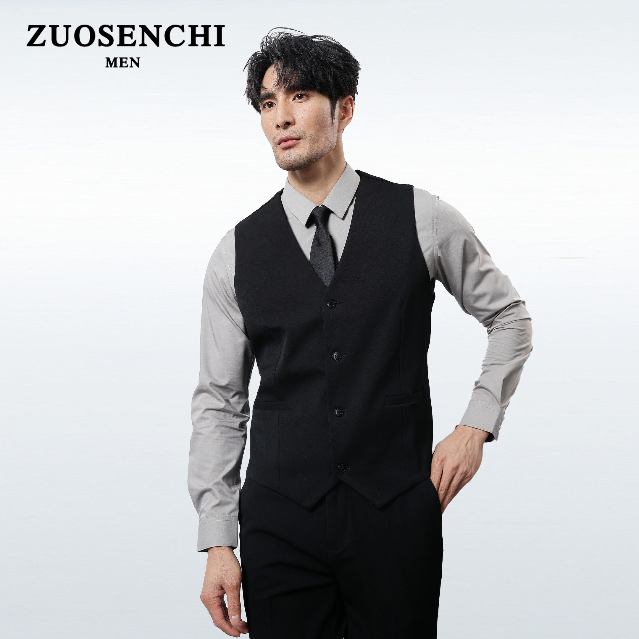 Gentleman's Slim-Fit Suit Vest Men's Suit Solid Color Work Vest Wedding Groomsman Attire Professional Attire Ktv