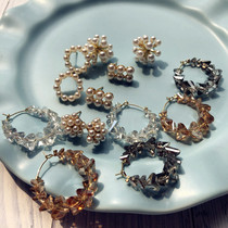 Gigi Magic House Export Korean Ladies Pearl Earrings Crystal Earrings Plated with Real Gold NYU