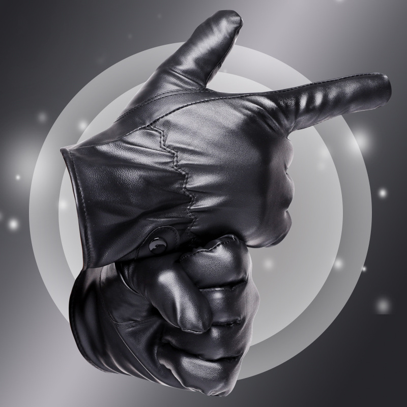 New Men's Black PU PU Heating Gloves New Men's Touch Screen Fingers and Heating Gloves in Winter