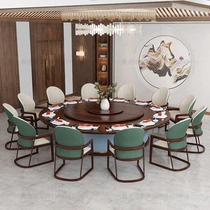 Catering Hotel Dining Room Table Electric Big Round Table Solid Wood Marble Hotel Restaurant Bag Box Dining Table And Chairs 15 People 20 People Table