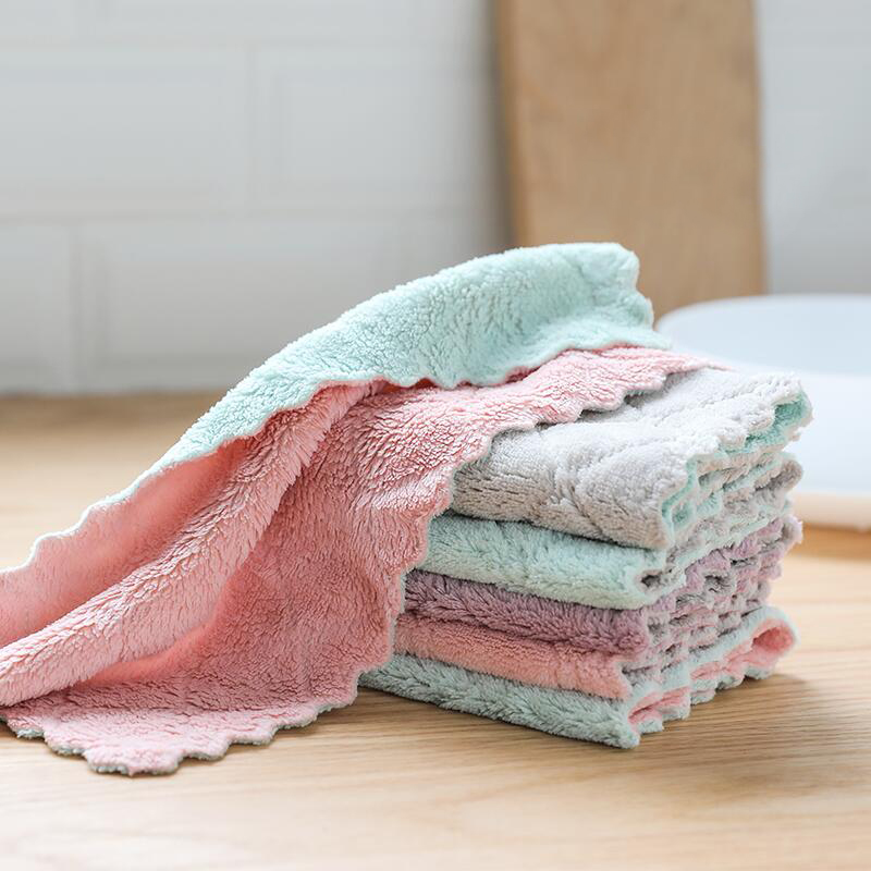 Household non-stick kitchen rag washcloth thickened to absorb water without shedding hair housework cleaning artifact to oil washcloth