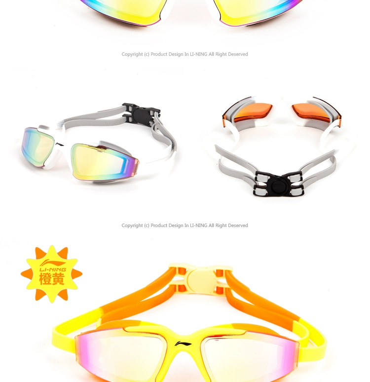 Li Ning Children Goggles Girls Girls Thanh niên Khung lớn Chống nước chống sương mù HD Kính bơi cho trẻ em Mạ điện - Goggles kính bơi yingfa