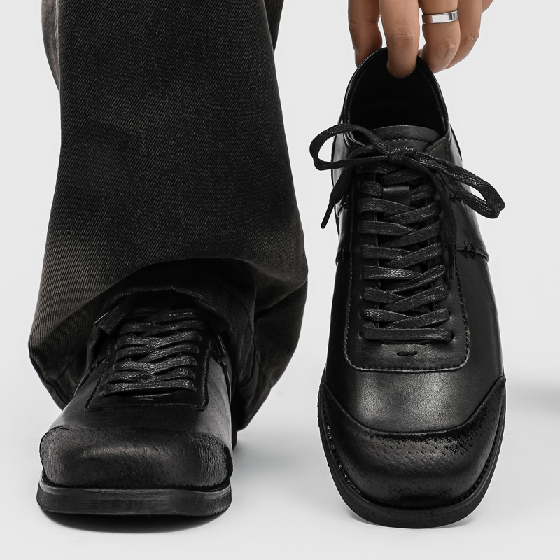 Square-Toe Moral Training Shoes for Men and Women, High-End British Style Minimalist Boxing Training Shoes, Height-Increasing, Versatile for Commuting, Casual Leather Shoes