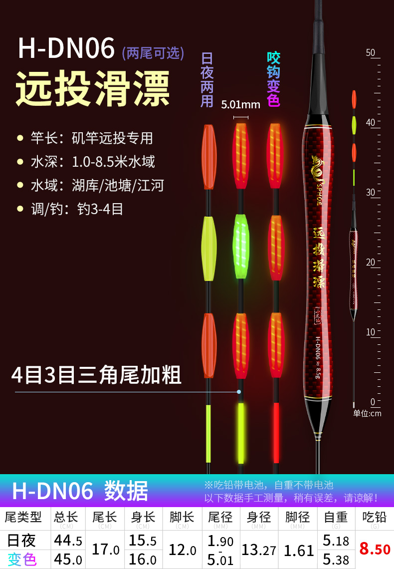 小凤仙大物夜光漂矶竿远投滑漂加粗醒目鲢鳙浮漂日夜两用电子鱼漂