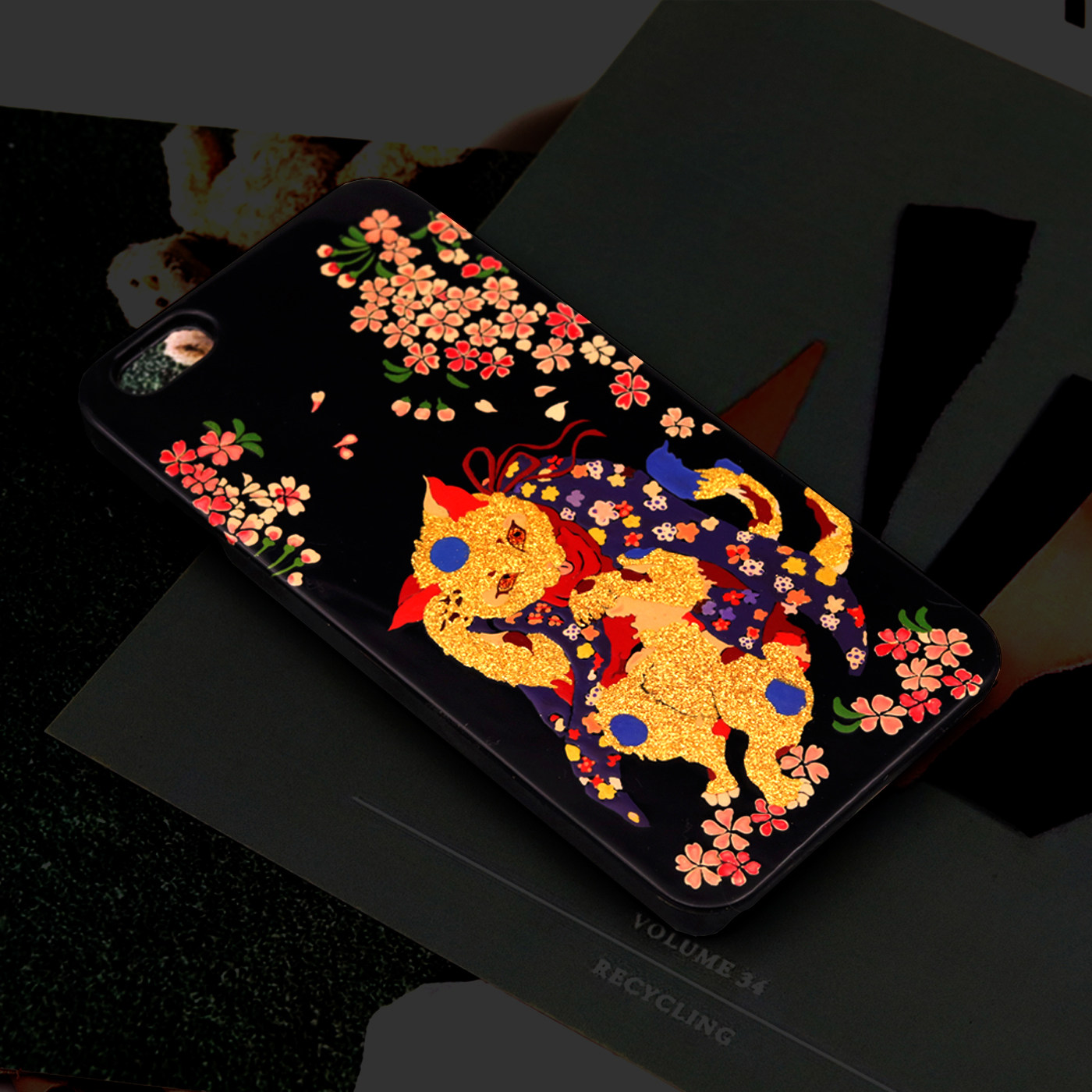 Mountain and SANHE lacquerware large lacquered solid wood iPhones eXS hand-painted mobile phone protective shell custom personality gold Golden Tricks Cat