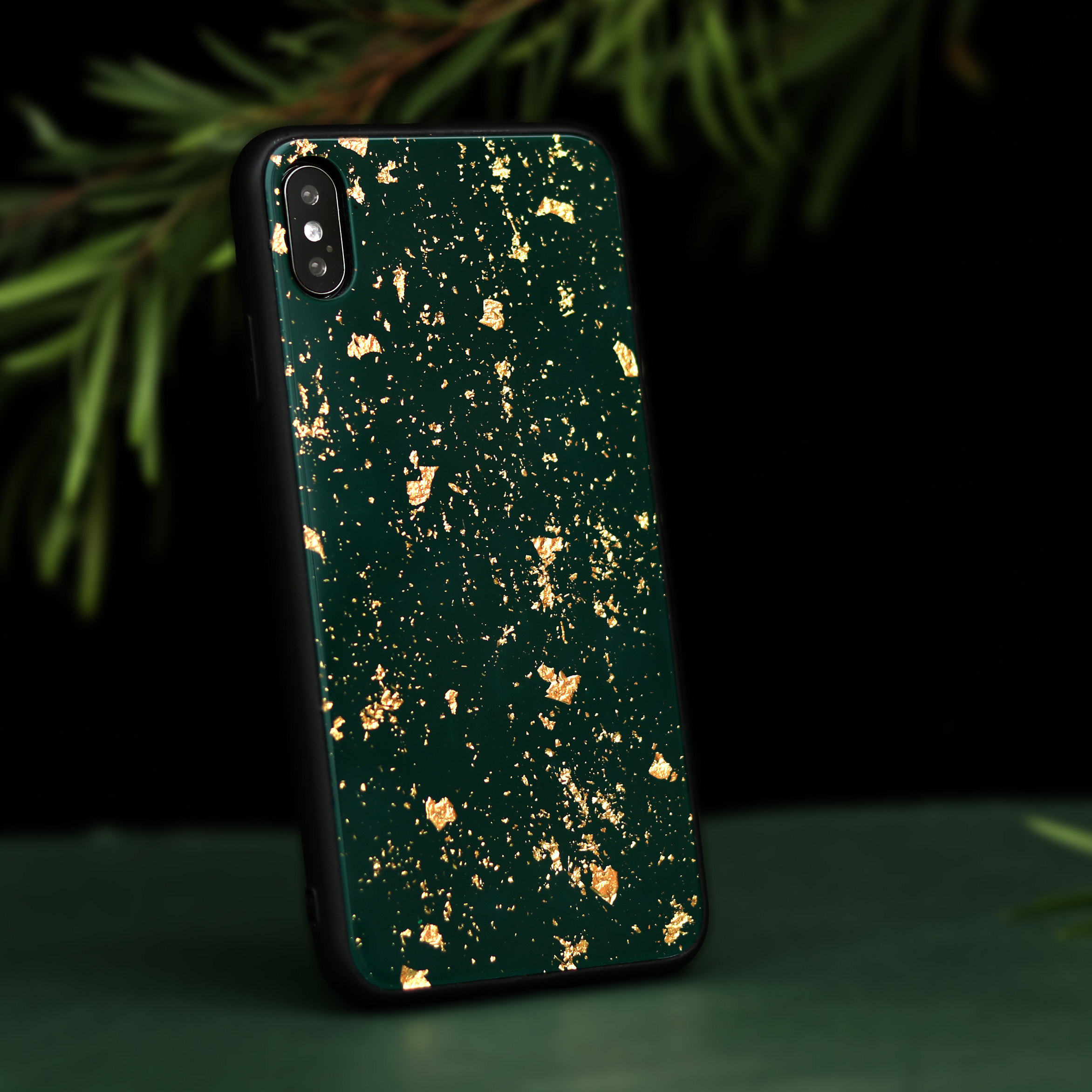 Mountain and SANHE lacquerware green gold foil iPhone13promax mobile phone case solid wood carbon fiber lacquer gift