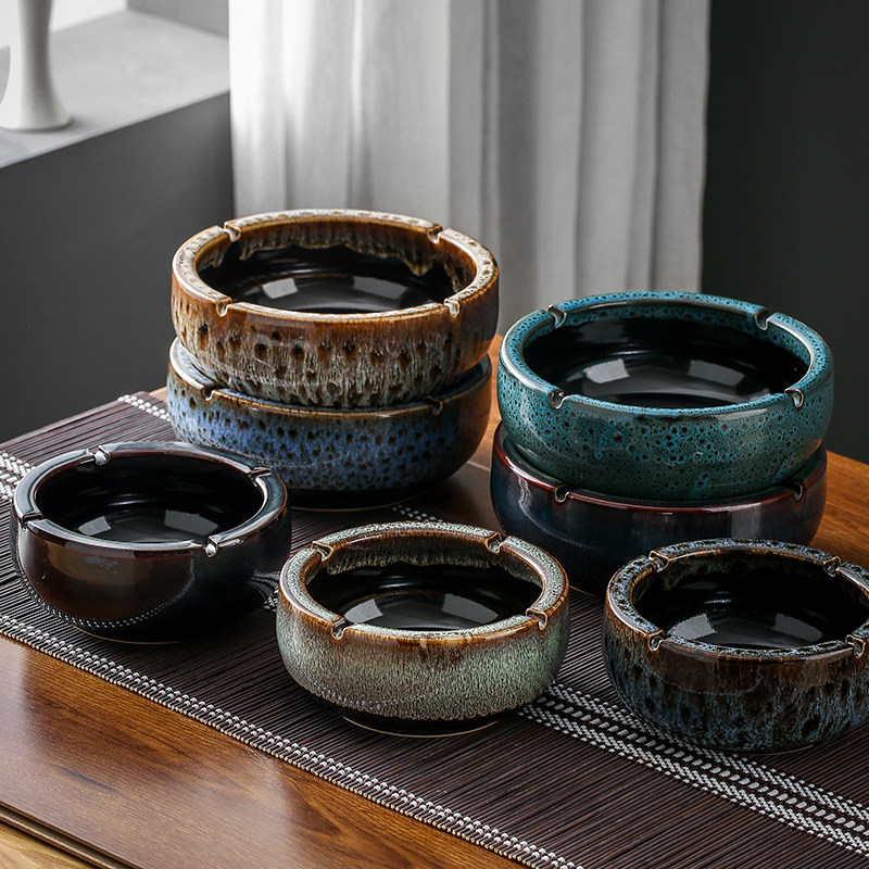 Large number of ceramic cigarettes Ashtray Creative Personality Pottery smoke disc Retro Chinese style Home Living room Office windproof nostalgia