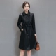 Áo khoác da nữ có phần dài phiên bản Hàn Quốc của áo khoác lửng bằng da cừu thời trang Slim 2018 thu đông phong cách mới