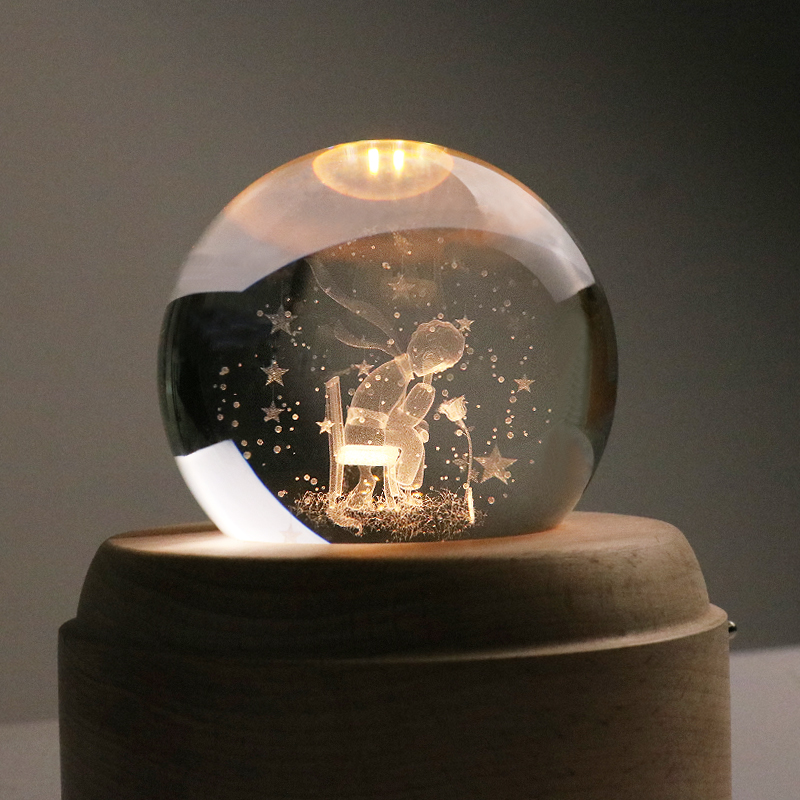 Crystal Ball Music Box Little Prince Rose Music Box Birthday Cross New Year Gift for Boys, Girls, Girlfriends and Girls