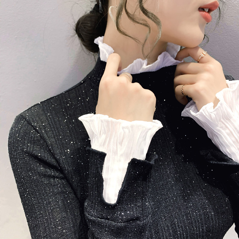 High Collar Lace Lace Fake two dozen undershirt woman blouses with long sleeves Nets sleeves Head autumn winter trumpeter sleeves New