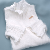 High collar wooden ear knitted base shirt flared sleeves short women autumn and winter New ruffles black and white boutique top