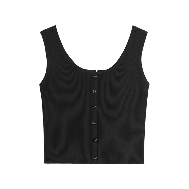 Migu black knitted vest with wide shoulder straps and white suspenders for women to wear outside in summer with a short top inside a suit