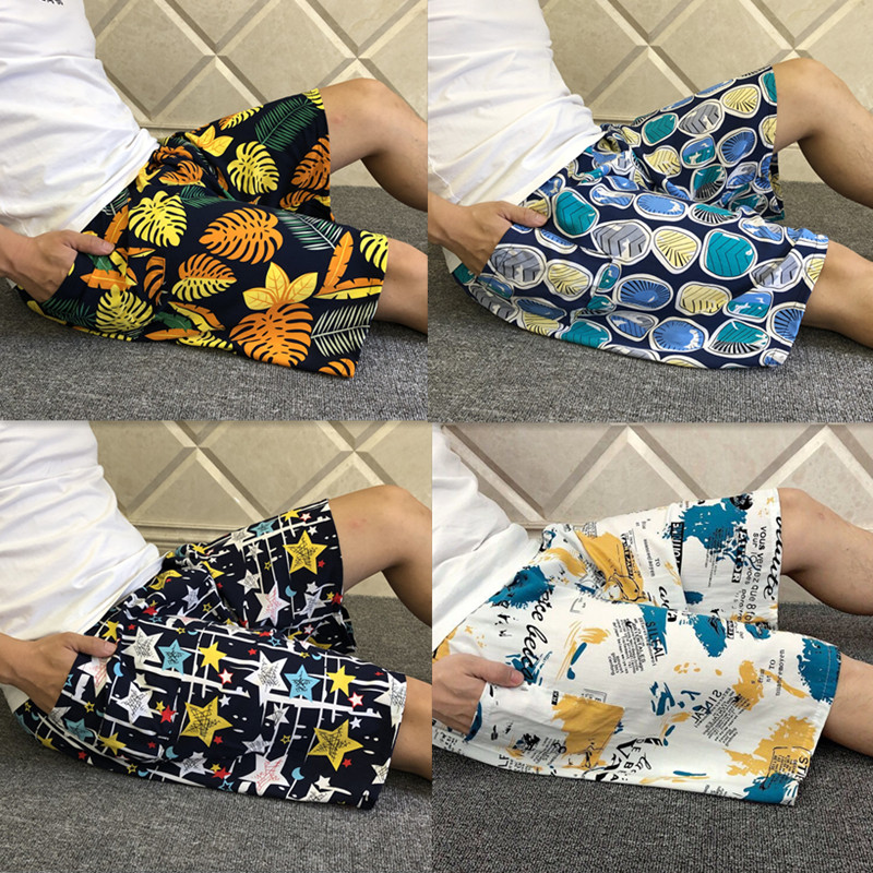 Summer men's cotton silk cotton silk casual shorts beach pants casual home pants artificial cotton thin shorts pajama pants