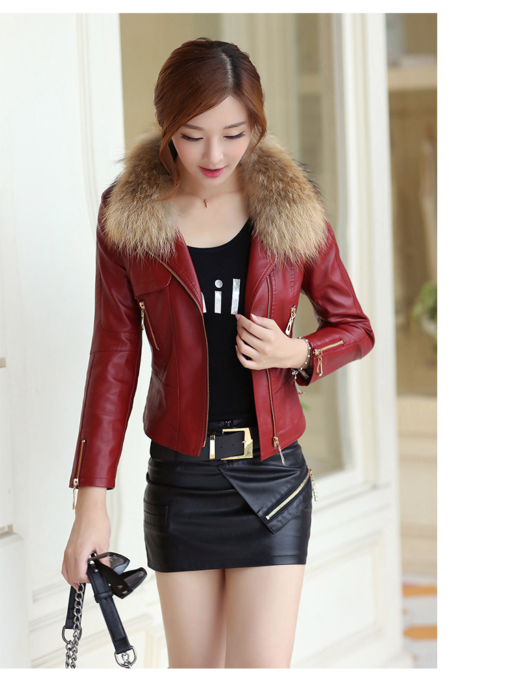 2019 thu đông mới bằng da mỏng nữ phiên bản Hàn Quốc ngắn của áo khoác dày với bím tóc áo khoác lông xe máy - Quần áo da áo da nữ dáng dài