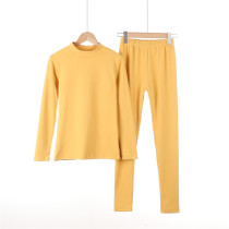 Bright Yellow Warm Lingerie Suit Lady Duvet Fever Autumn Winter Big Code Half High Collar Elastic Autumn Clothes Autumn Trousers thick