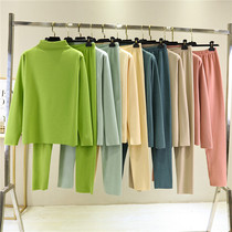 Double sided Develvet fever Semi-high collar Warm Suit Woman Autumn Winter Big Code Middle Aged Mom Autumn Clothes Autumn Pants GREEN