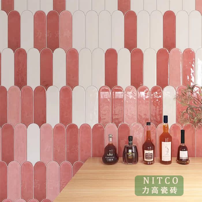 INS handmade brick peacock feather brick Nordic kitchen bathroom tile gradient pink green wall brick porch background wall