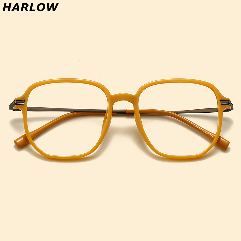 Orange-Yellow Retro Plain Eyeglass Frames for Women with Square or Round Faces, Suitable for Prescription Lenses, Fashionable and Artistic Tr90 Eyeglass Frames