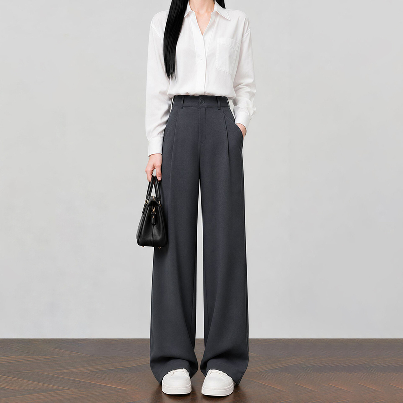 Gray Straight-Leg Suit Pants for Women, Autumn 2026 New Style, High-End Professional Formal Pants, Casual Slim-Fit Wide-Leg Trousers