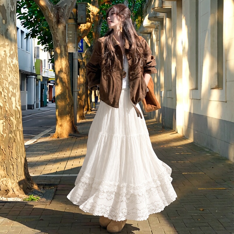 White Lace Plush Skirt 2026 New Autumn High-Intelligence Style High-Waisted A-Line Long Skirt Puffy Cake Skirt White Lace Plush Skirt 2026 New Autumn High-Intelligence Style High-Waisted A-Line Long Skirt Puffy Cake Skirt