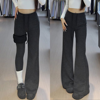 Wool Flared Pants for Women 2025 New Autumn and Winter Fleece-Lined Thickened Woolen Pants Petite Woolen Wide-Leg Bell-Bottom Pants