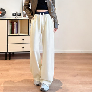 White Fleece-Lined Sweatpants 2025 New Winter Scimitar Pants Petite Sickle Pants Slim Straight Wide-Leg Pants