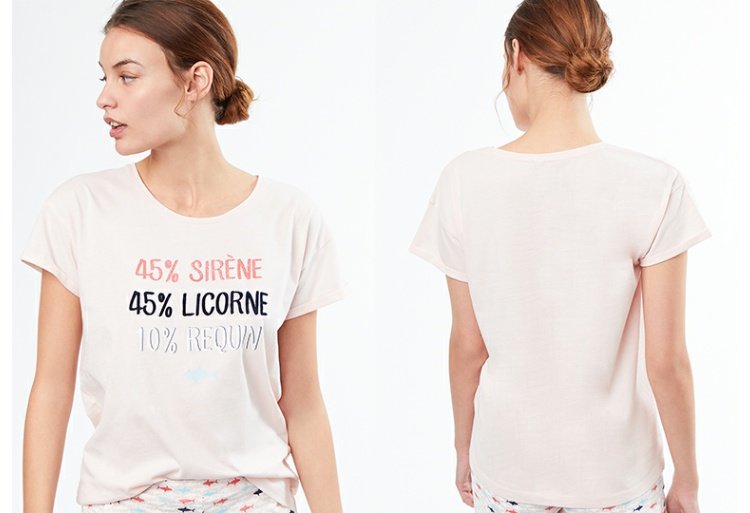 [ba] Ege đồ lót Etam in chữ màu hồng ngắn tay áo ngủ tại nhà 8E077611305 các kiểu đồ bộ đẹp