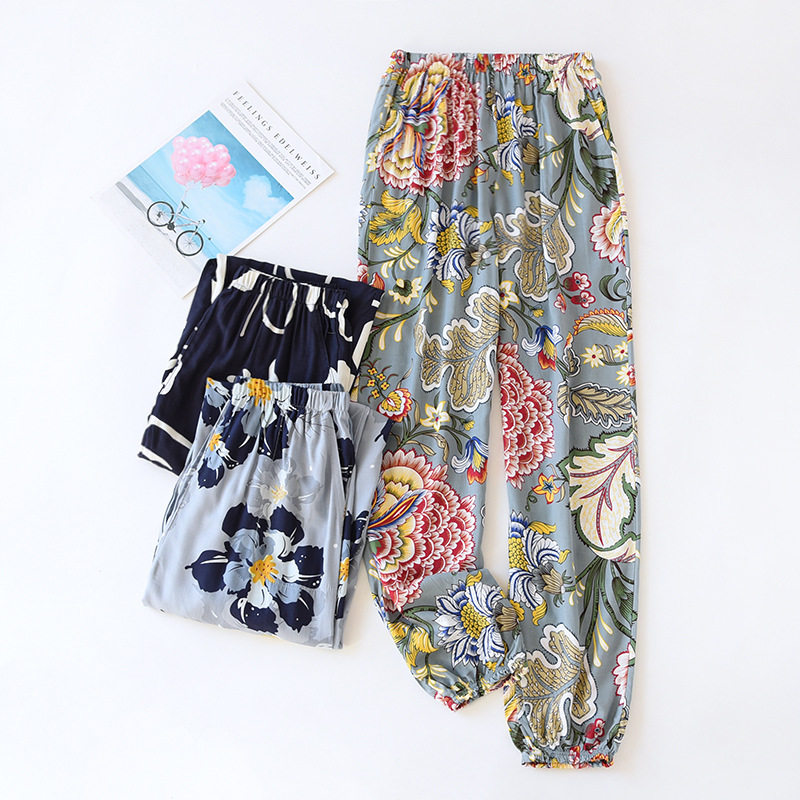 Summer artificial cotton pajamas lady silk closing family trousers, fantastic pants air conditioning room anti-mosquito cool pants