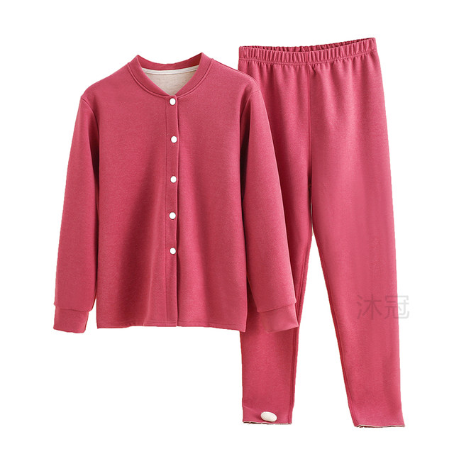 ຊຸດຊຸດຊັ້ນໃນ cardigan ດູໃບໄມ້ລົ່ນແລະລະດູຫນາວສໍາລັບແມ່ຍິງ, ຂົນສັດຫນາອົບອຸ່ນແລະຜ້າໄຫມ, ອາຍຸກາງແລະຜູ້ສູງອາຍຸເຍຍລະມັນ velvet bottoming, ເຄື່ອງນຸ່ງຫົ່ມດູໃບໄມ້ລົ່ນແລະ trousers ຍາວສໍາລັບຜູ້ສູງອາຍຸ