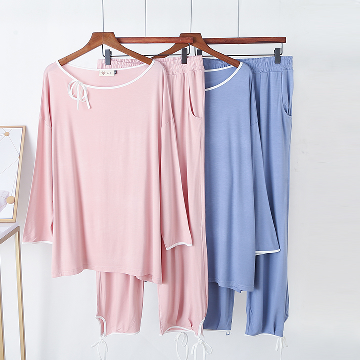Thin pajamas women's summer modal suits casual long-sleeved loose confinement clothes spring and autumn large size trousers home clothes