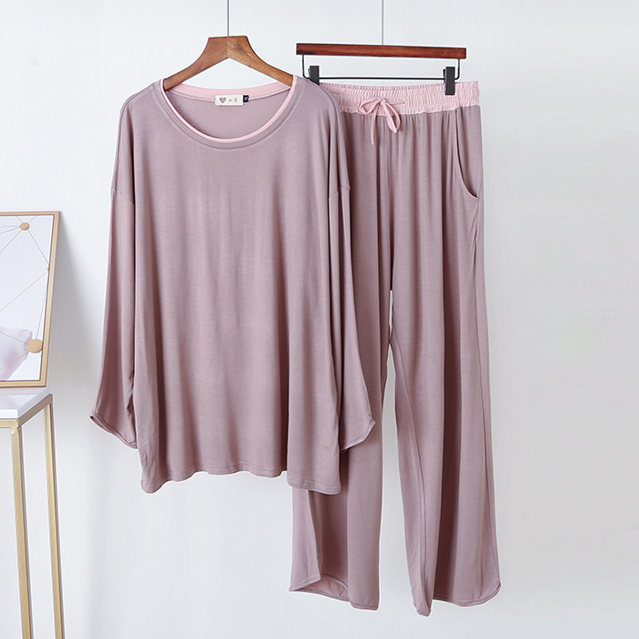 Suit pajamas women's modal spring and autumn long-sleeved casual simple large size Korean version round neck trousers two-piece home service